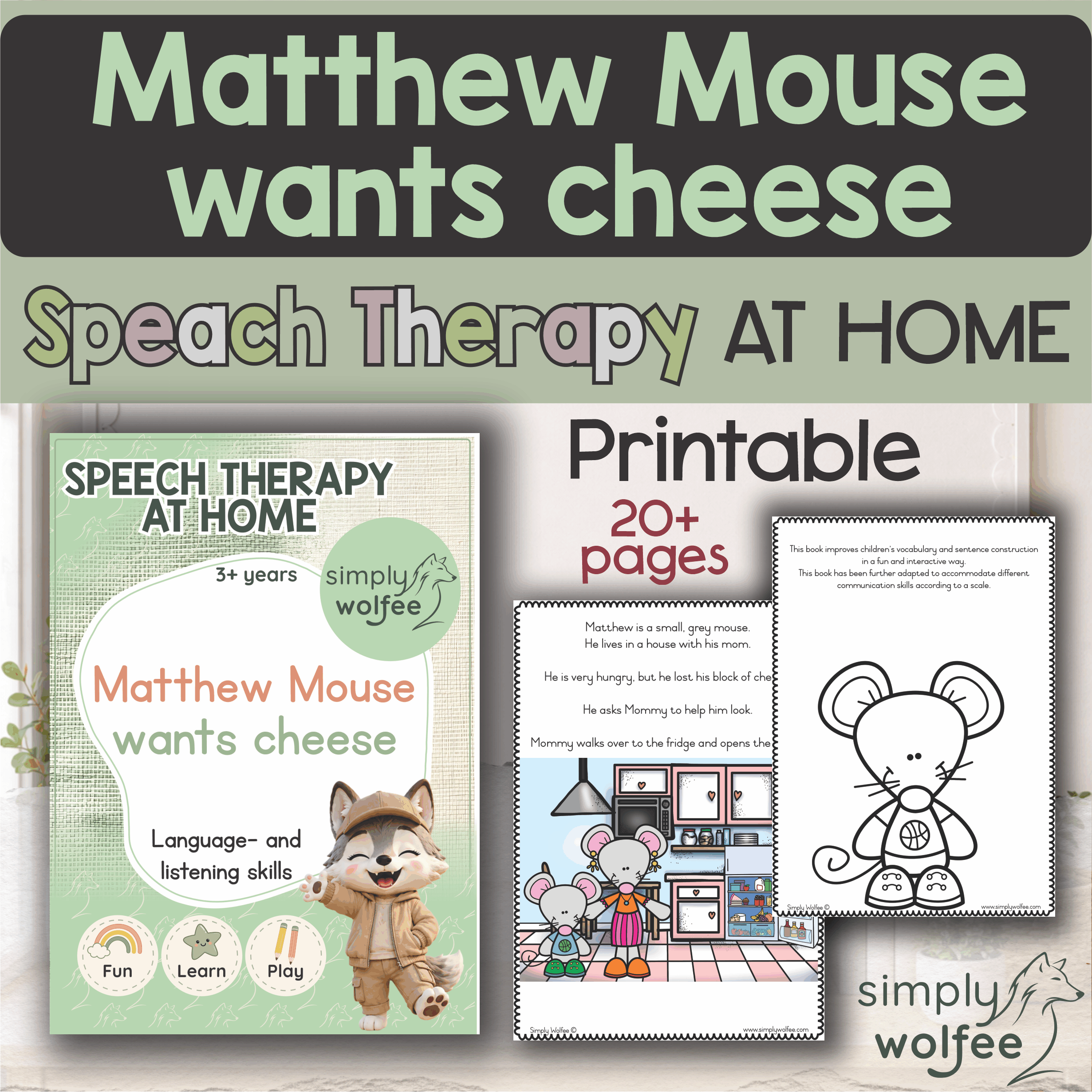 Speech Therapy at home - Matthew Mouse wants cheese
